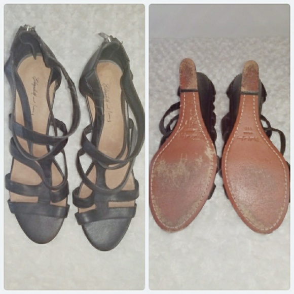 Elizabeth and James Blast Wave Leather Wedges 11B - Picture 2 of 8